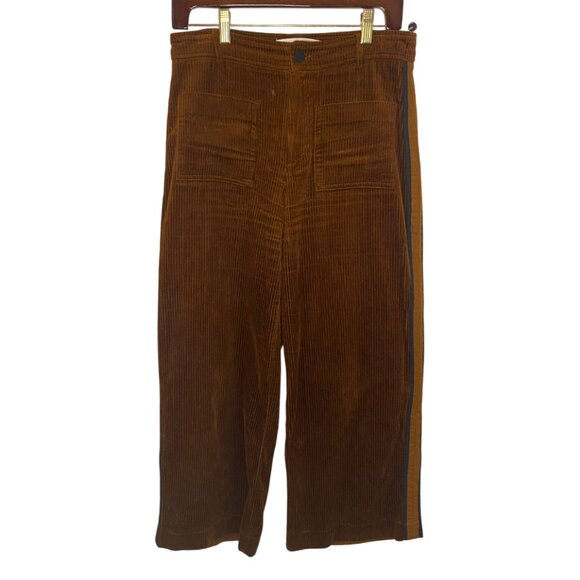 Mango burnt orange side stripe corduroy wide leg culotte pants size 4 - Picture 2 of 6